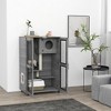 Skyzone Gray Cat Cabinet Tree: Hideaway Hiding Spot, Scratching Posts, Soft Cushion & Wheels for - 2 of 4