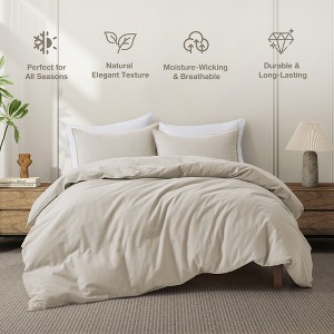 Peace Nest Linen Cotton Blend Duvet Cover Set, Durable, Breathable & Moisture-Wicking, 3 Piece Bedding Set with Pillow Shams - 1 of 4