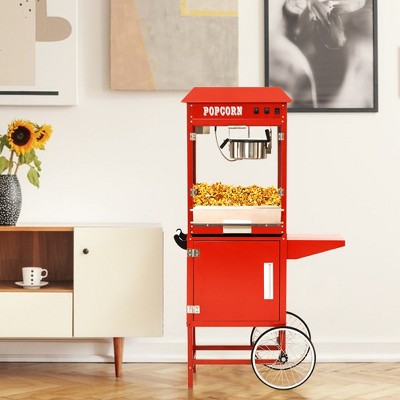 Popcorn Machine Cart with 8 Oz Kettle, Vintage Movie Theater Commercial Popcorn Machine with Interior Light - Red