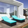 Resenkos Chaise Lounge Chair Set, Outdoor Sectional Furniture, PE Rattan Base, Polyester Fabric, Dark Brown and Turquoise - 3 of 4