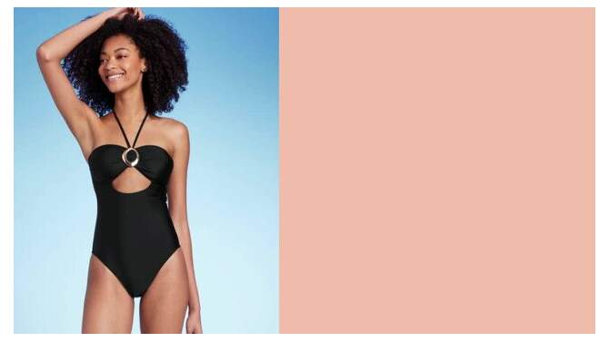 Women's Ring-Front Halter Bandeau One Piece Swimsuit - Shade & Shore™ Black, 2 of 7, play video