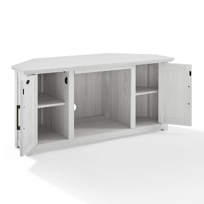 Whitewash Corner TV Stand with Cabinets and Open Storage