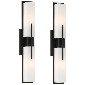 Possini Euro Design Midtown Modern Wall Lights Set of 2 Black Hardwire 4 1/2" 2-Light Fixture White Glass Shade for Bedroom Bathroom Living Room House - 1 of 4