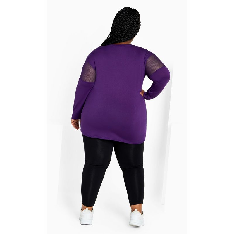 Women's Plus Size Mesh Sleeve Top - purple | AVENUE, 4 of 8