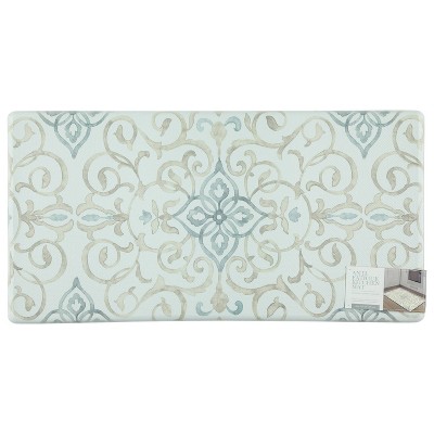 Cream PVC Rustic Medallion Anti-Fatigue Kitchen Floor Mat