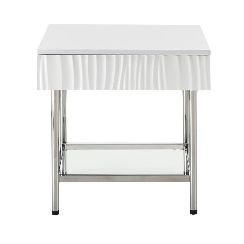 Waves Coastal 1 Drawer Side Table Glossy White - Treasure Trove Accents, 3 of 8
