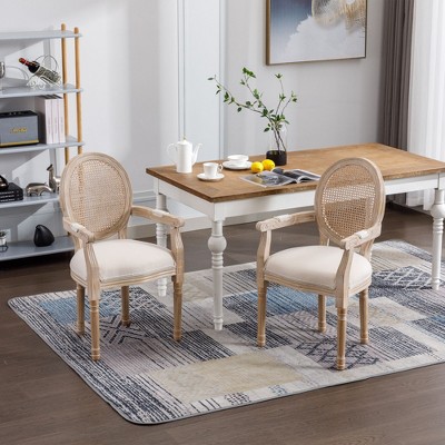 Sapphtopaz French Style Wooden Dining Chairs Set of 2, Solid Wood Frame Accent Chairs, Linen Fabric Kitchen Chairs for Dining Room, Kitchen