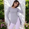 Anna-Kaci Active Women's Long Sleeve Asymmetrical Hem Crew Neck Top with Stylish Side Slit - 3 of 4