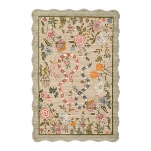 COZONY Washable Scalloped Snake Floral Area Rug with Non-Slip Backing, Stain Resistant Low Pile Carpet for Living Room and Nursery - 1 of 4