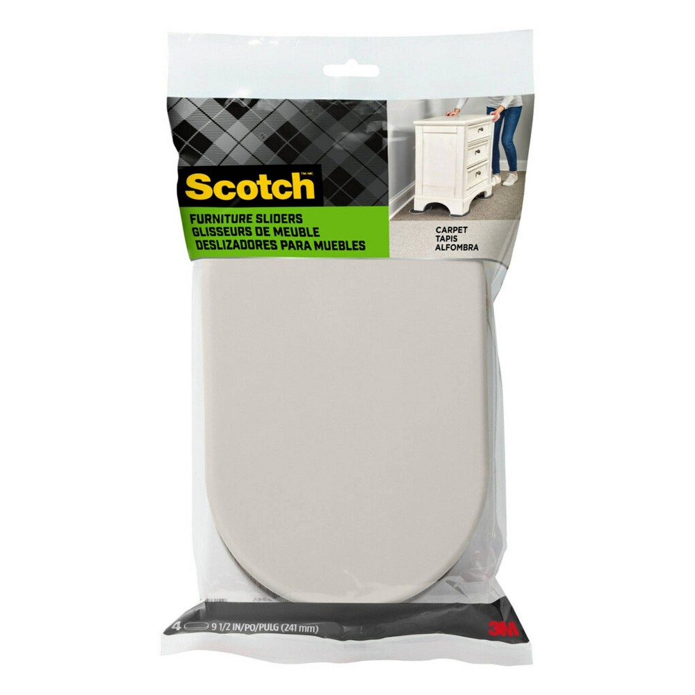 Scotch 2pk 9.5" Oval Sliders: White Plastic Floor Pads, 4 Pack, 13.78" Width, 0.5" Thickness, 0.738 lbs