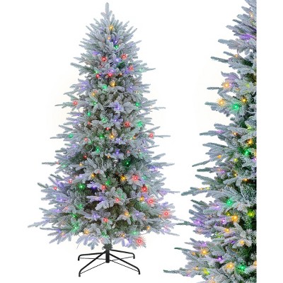 SUGIFT 6FT Pre-Lit Snow-Flocked Aspen Christmas Tree with 300 Multicolor LED Lights, 11 Light Modes, 1350 PE & PVC Branch Tips