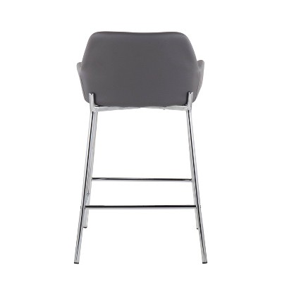 Daniella Chrome Metal and Grey Faux Leather Counter Stool