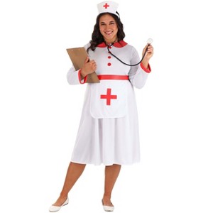 HalloweenCostumes.com 2X Women Women's Plus Classic Nurse Costume, Caregiver Uniform Halloween Outfit, White/Red - 1 of 4