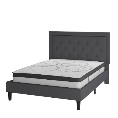 Flash Furniture Roxbury Tufted Upholstered Platform Bed with 10 Inch CertiPUR-US Certified Foam and Pocket Spring Mattress