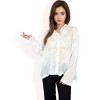 Anna-Kaci Women's Embroidered Sheer Blouse with Scalloped Hem and Button-Up Design- White,One Size Fits Most - 3 of 4