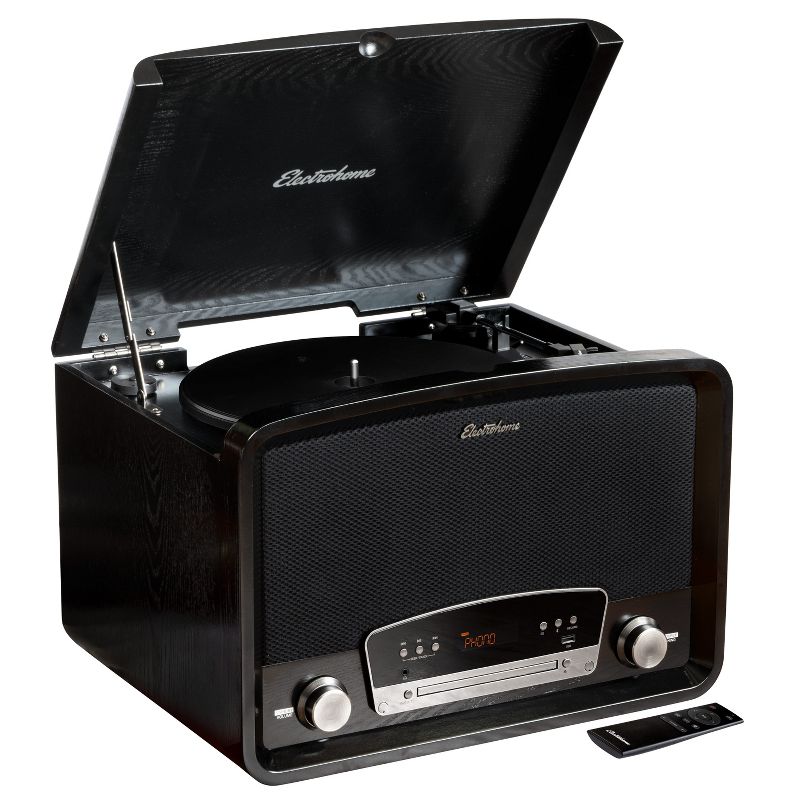Electrohome Kingston Vintage Vinyl Record Player Stereo System - Turntable, Bluetooth, Radio, CD, Aux, USB, Vinyl to MP3 - Black, 1 of 10