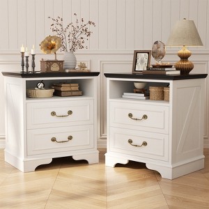 Aheaplus Farmhouse Storage Dresser Set of 2 , Night Stands with Charging Station and Drawer - 1 of 4
