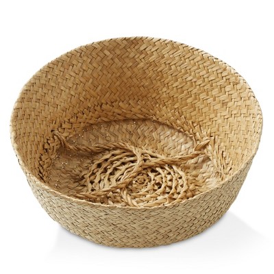 Medium Natural Woven Seagrass Belly Basket with Handles