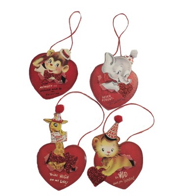 Valentine's Day 3.5" Wild About You Dummy Boards Ornament Set 4 Vintage Animal Bethany Lowe Designs, Inc.  -  Tree Ornaments