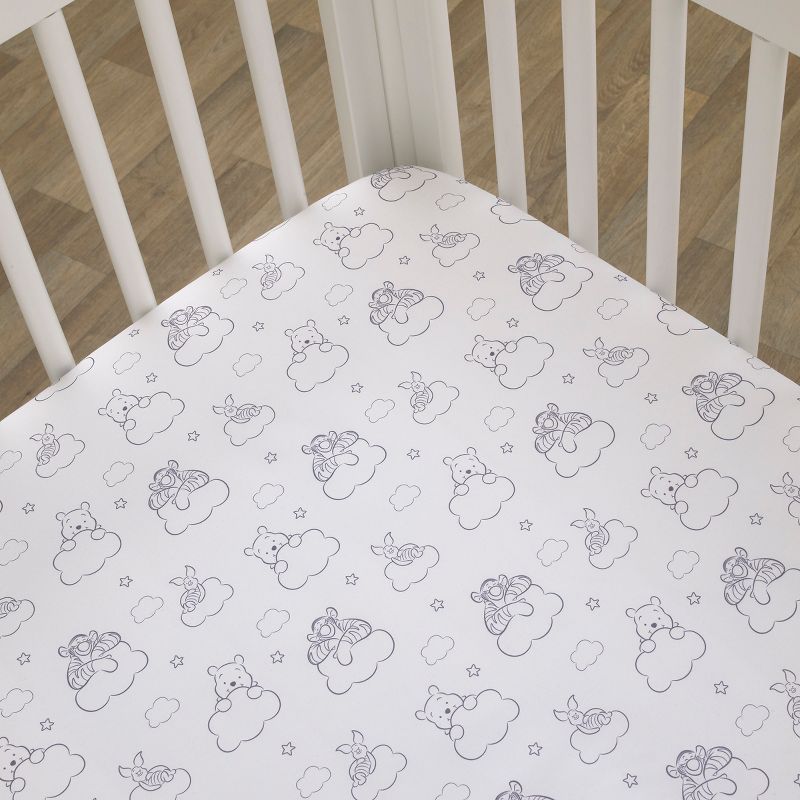 Disney Winnie the Pooh Hello Sunshine Grey and White Cloud Nursery Fitted Crib Sheet with Piglet and Tigger, 2 of 6
