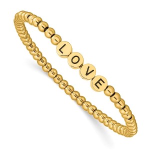 Chisel Stainless Steel Antiqued and Polished Yellow IP-plated LOVE 4mm Beaded Stretch Bracelet - 1 of 4