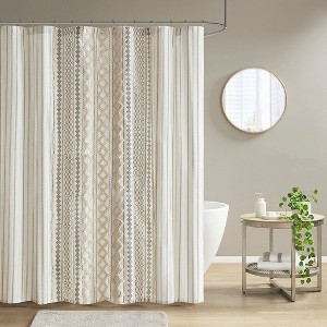 PAGED 72x72 Inch Shower Curtain Modern Shower Curtain with Tufted Stripes and Prints for Bathroom, Machine Washable - 1 of 4