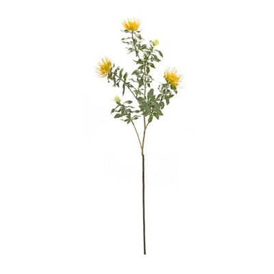 Yellow and Green Flocked Protea Spray Set of 6