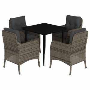 vidaXL 5 Piece Patio Dining Set with Cushions, Gray Poly Rattan - Tempered Glass Table, Outdoor/Garden/Backyard Furniture - 1 of 4