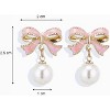 Gold Pearl Bow Earrings For Women Trendy Pink Coquette Drop Stud Silver Earrings Dangle Jewelry - Unique Gifts For Wife Preppy Cute Teen Accessories - 2 of 4