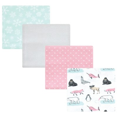 Image of Hudson Baby Infant Girl Cotton Flannel Receiving Blankets, Girl Arctic Animals, One Size