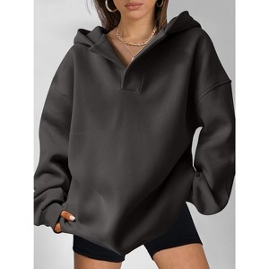Womens Hoodies Oversized V Neck Sweatshirts Long Sleeve Pullover Casual Fall Teen Girls Preppy Clothes - 1 of 4
