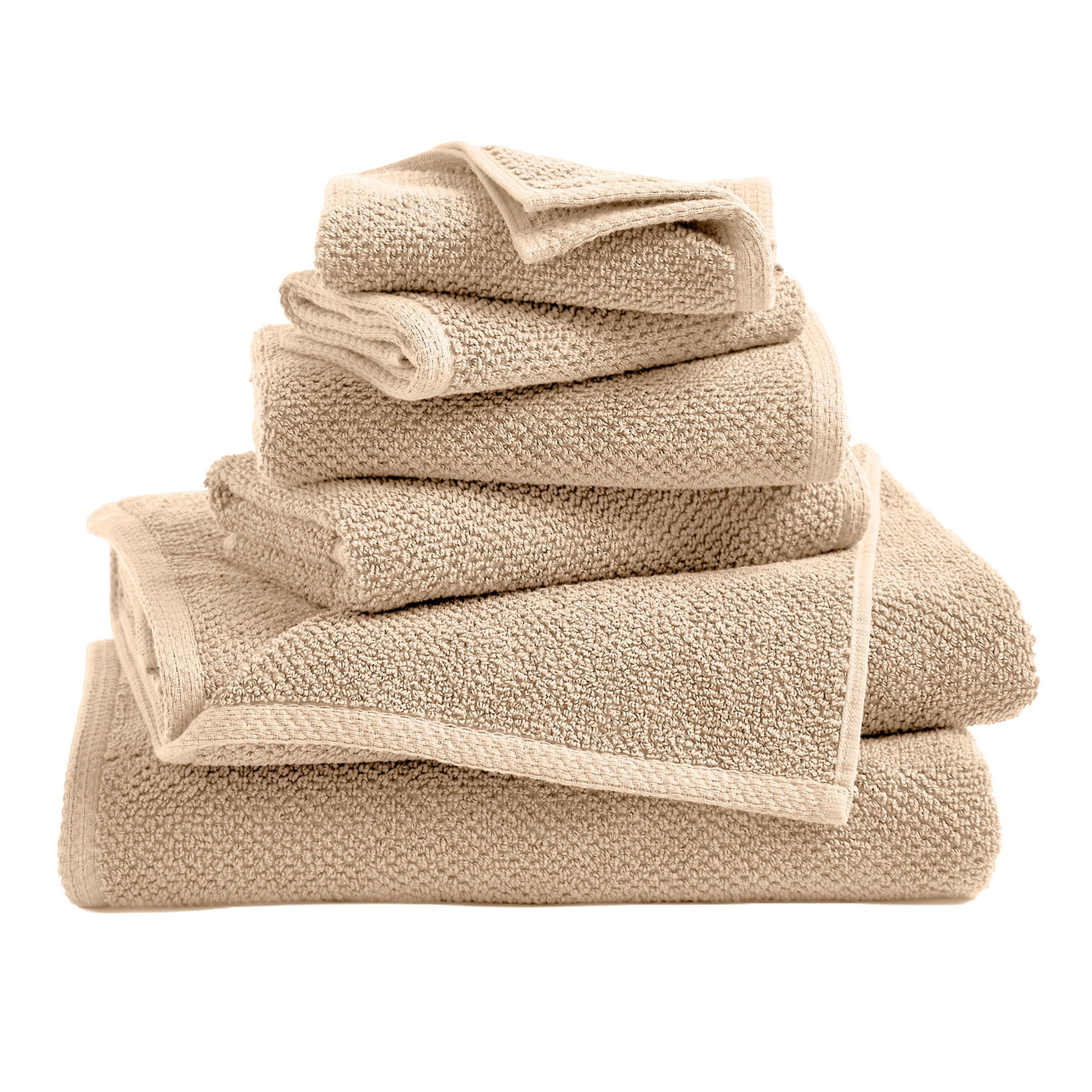 6-Piece Set Taupe Cotton Quick Dry Loop Textured Bath Towel