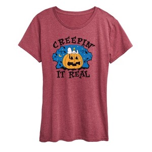 Women's - Peanuts - Creepin It Real Halloween Short Sleeve Graphic T-Shirt - 1 of 4