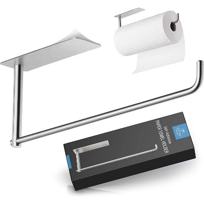 Self Adhesive Paper Towel Holder - Stainless Steel Wall Mount Design - Rustproof & Durable - Fits All Roll Sizes