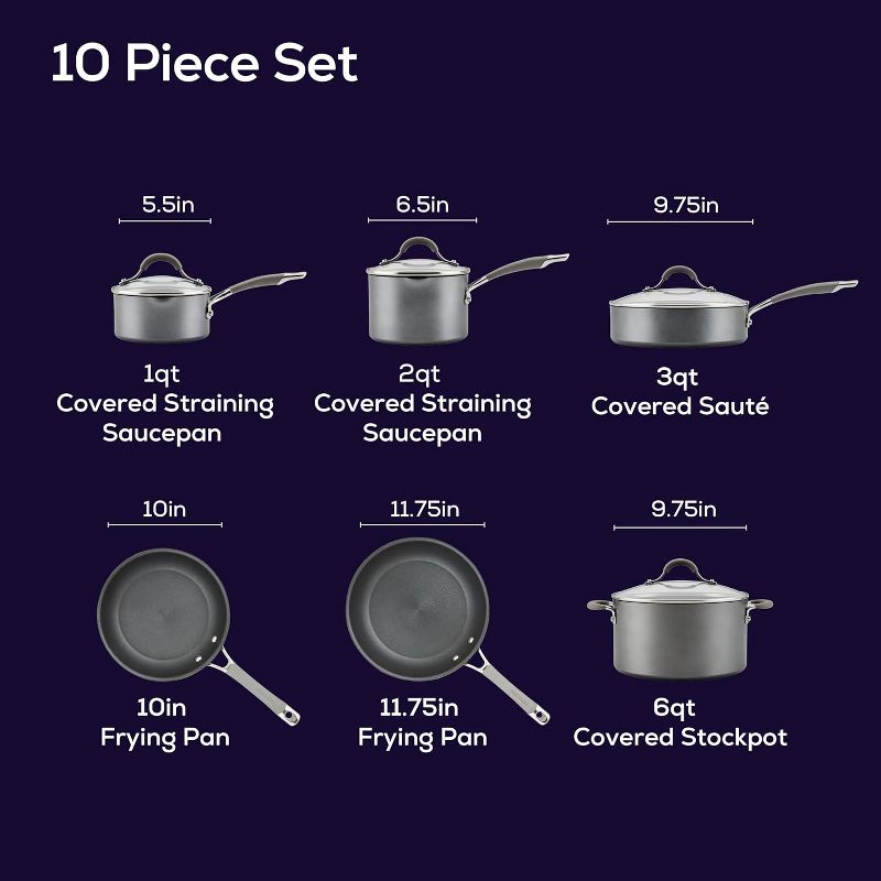 Circulon Elementum Hard Anodized Nonstick Cookware Pots and Pans Set, 10 Piece, Oyster Gray, 2 of 9