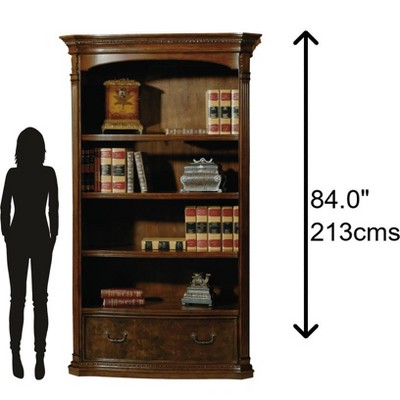 Traditional Old World Walnut Adjustable Bookcase with Drawers