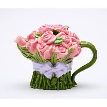 Kevins Gift Shoppe Hand Painted Ceramic Pink Rose Flower Teapot