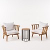 GDFStudio Blair Outdoor Acacia Wood 3 Piece Club Chair Chat Set with Cushions, Teak/White - 2 of 4