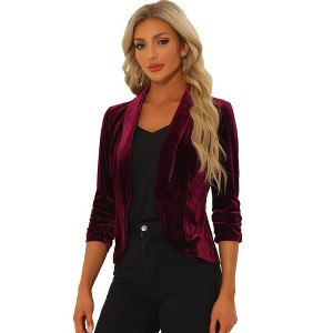 INSPIRE CHIC Women's Velvet Lapel Collar Open Front Blazers - 1 of 4