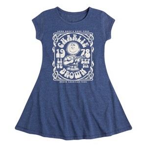 Girls' - Peanuts - Charlie Brown Tour Fit & Flair Cap Sleeve Dress - 1 of 4