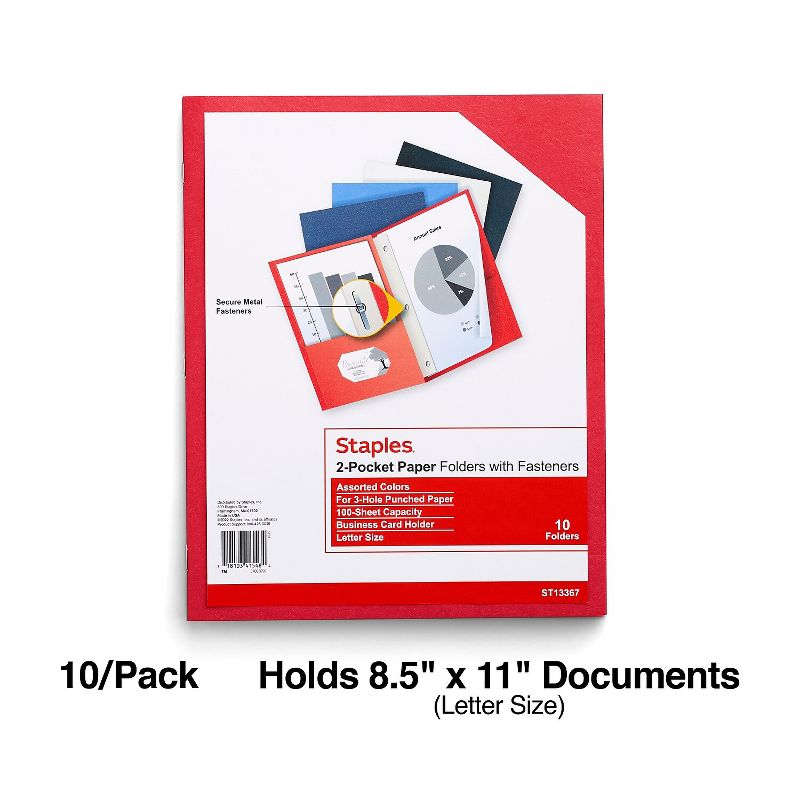 Staples 2-Pocket Folder with Fasteners Assorted 905754, 3 of 7