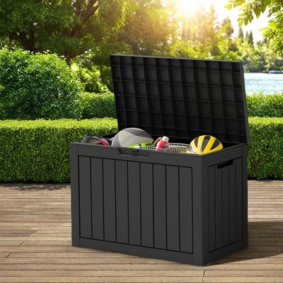 FURNIinspire Deck Boxes 45 Gallon Deck Box, Waterproof Storage Bin For Outdoor And Indoor, Storage Deck Box, All Weather Use, Black, 17“*31”*22“
