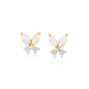 Pure Collection by Ross-Simons Opal and .12 ct. t.w. Lab-Grown Diamond Butterfly Earrings in 14kt Yellow Gold - 1 of 3