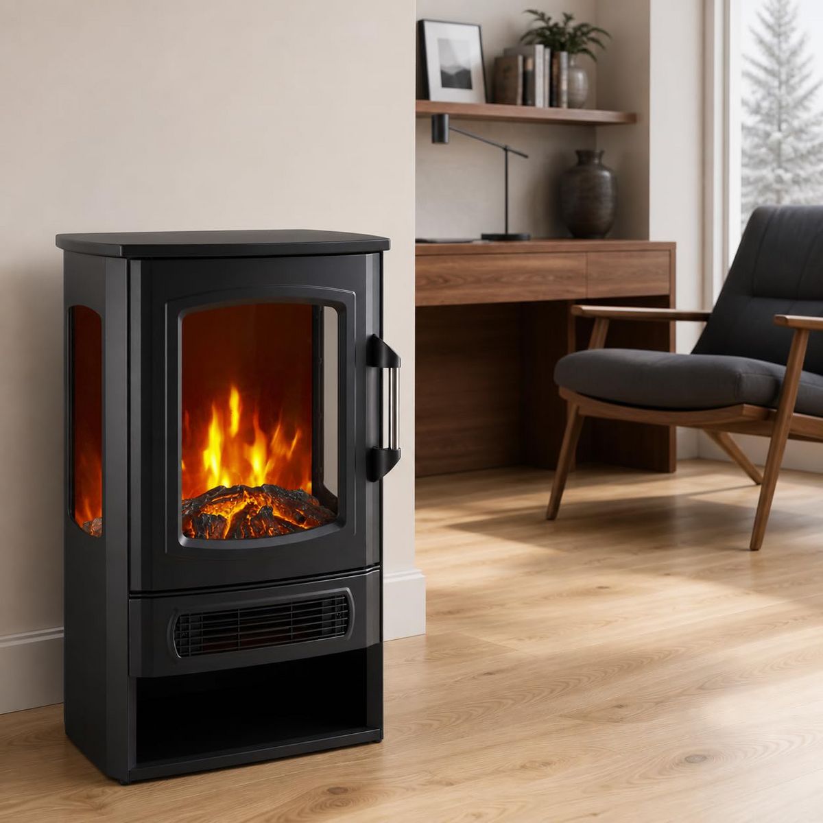 Garvee Three-Sided Electric Fireplace with Remote, 2-Stage with Heater, Thermostat & Timer, Adjustable Flame, Home & Kitchen Cozy Heating - thumbnail 5