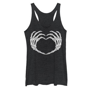 Women's Lost Gods Halloween Skeleton Heart Hands Racerback Tank Top - 1 of 3