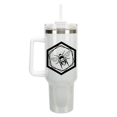 Elanze Designs Hexagon Honey Queen Bumble Bee 40 oz. Stainless Steel, Large Water Bottle Coffee Mug, Spill & Leak Resistant, Thermal Travel Tumbler
