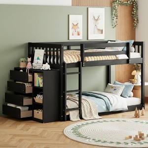 Polibi Space-Saving Twin or Full Bunk Bed with Reversible Ladder and Storage Space - 1 of 4