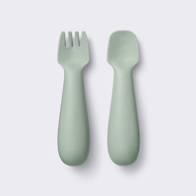 Silicone Spoon & Fork - 2pc - Green - Cloud Island™