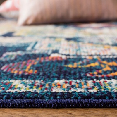 Navy and Fuchsia Floral Square Synthetic Area Rug