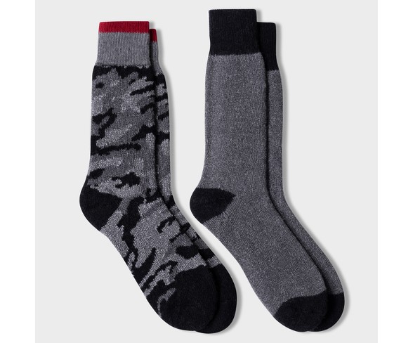 Men's Camo Print Wool IQ Heavyweight Over the Calf Socks 2pk - Black 10-13